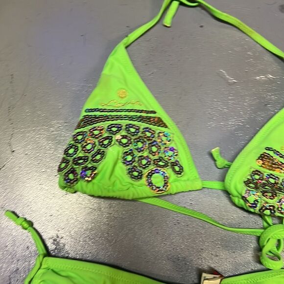 Small Neon Green Sparkled Lorin Bikini - Picture 2 of 3
